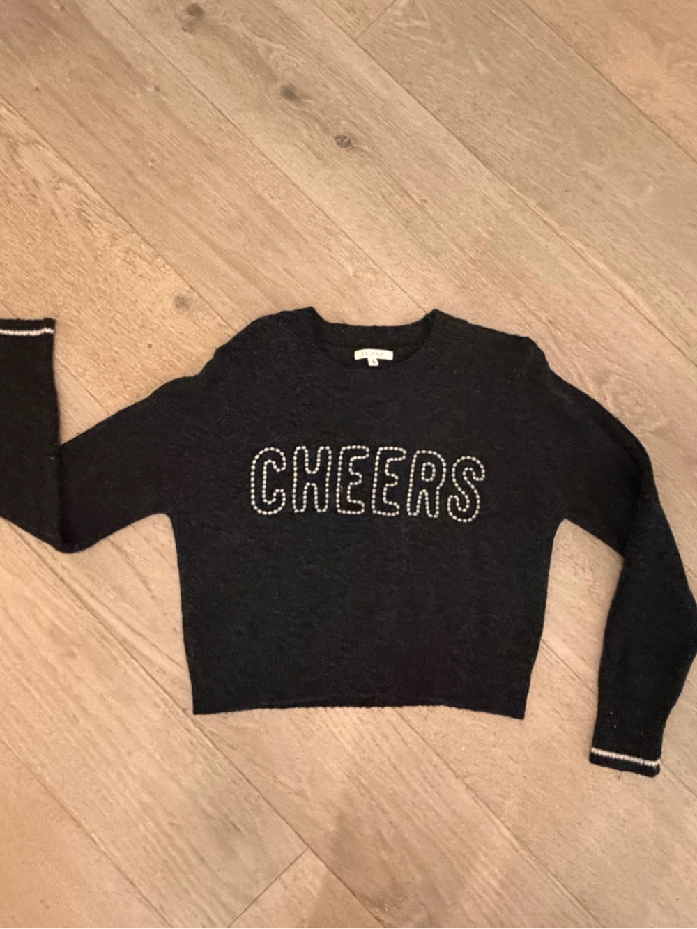Z Supply Black 'CHEERS' Embellished Crewneck Sweater